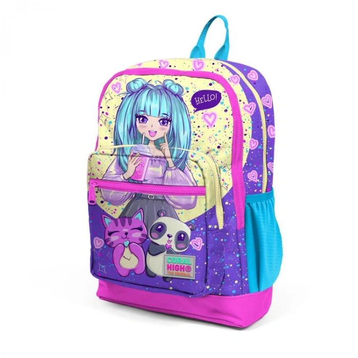 CORAL HIGH 23735 KİDS MOR PEMBE ANİME KIZ DESENLİ DÖRT BÖLMELİ SIRT ÇANTASI