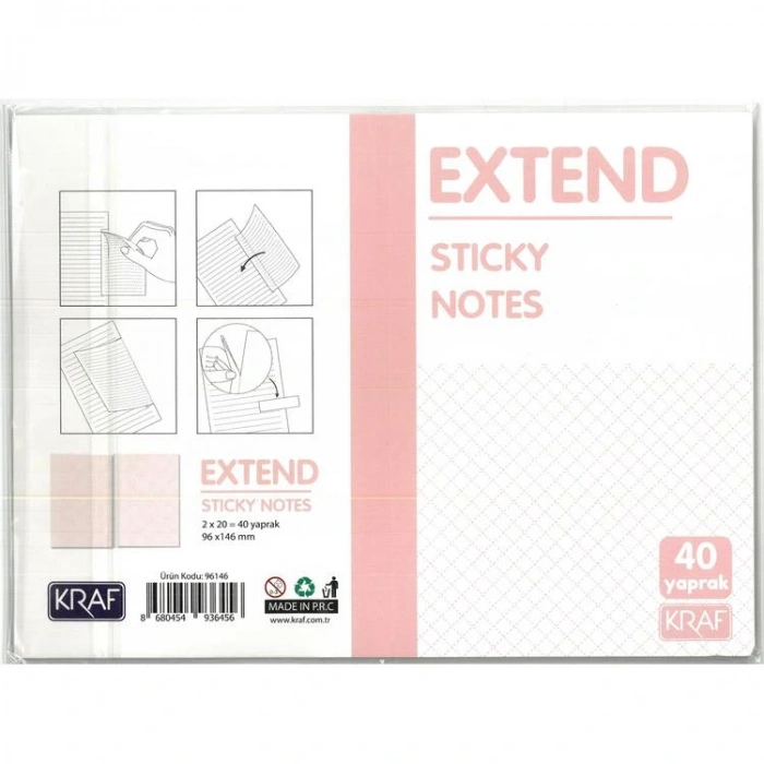KRAF 96146 YAPIŞKANLI NOT KAĞIDI EXTEND 96x146mm (2x20)  40 YP.