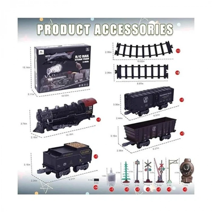 BAŞEL OYUNCAK 1613C SESLİ IŞIKLI KUMANDALI 30 PARÇA BIG SCALE STEAM TRAIN SET 3+