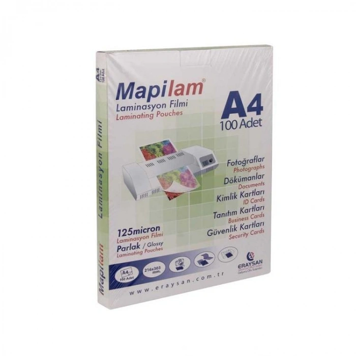 MAPİ LAMİNASYON 125 MİC.A4 PARLAK 100LÜ TEK PAKET - 102 12 04