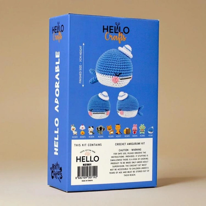 HELLO CRAFTS  ADORABLE KC981  CROCHET AMIGURUMI ÖRGÜ KİTİ - YUNUS BALIĞI WESLEY THE WHALE (1 SET)