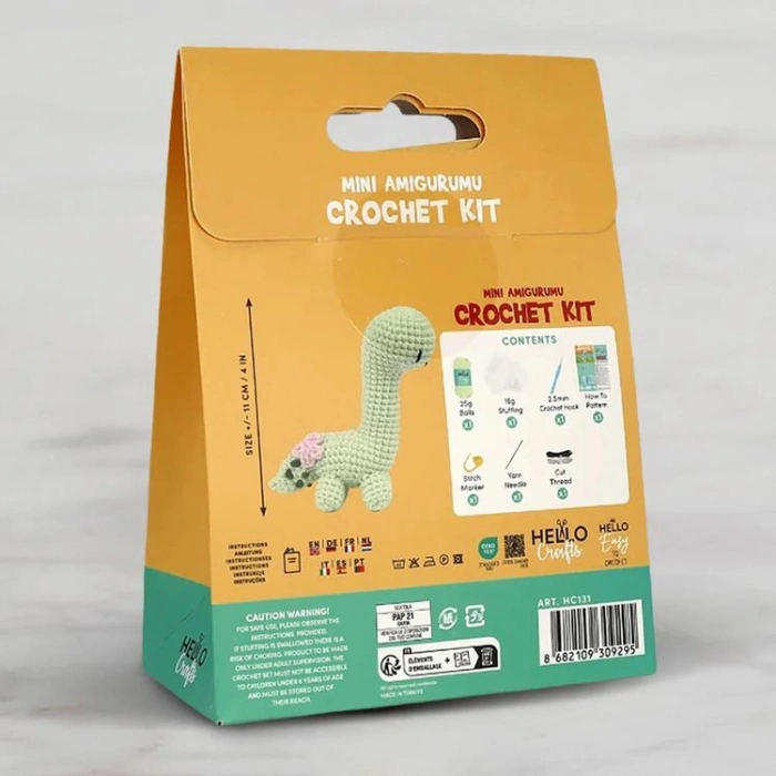 HELLO CRAFTS EASY HC131 CROCHET MİNİ AMIGURUMI ÖRGÜ KİTİ - SEVİMLİ DİNOZOR DİNO (1 SET)