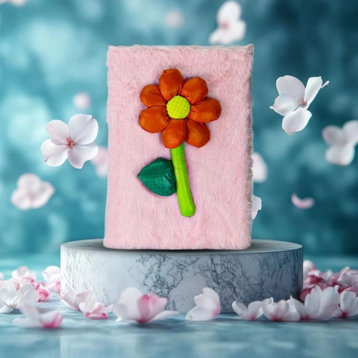 KAR YLMZ.PD-109  PARLAK SATEN KABARTMALI PAPATYA PELUŞ HATIRA DEFTERİ ÇİZGİLİ