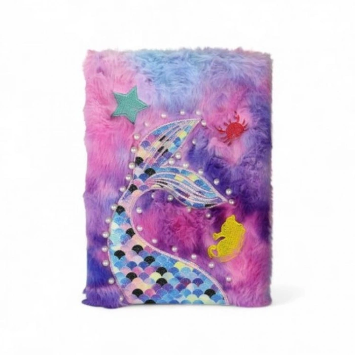 KAR YLMZ.PD-103  DENİZ KIZI PULLU-SİMLİ-İNCİLİ PELUŞ HATIRA DEFTERİ ÇİZGİLİ