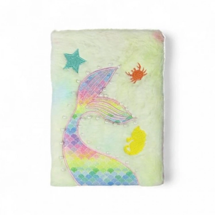 KAR YLMZ.PD-103  DENİZ KIZI PULLU-SİMLİ-İNCİLİ PELUŞ HATIRA DEFTERİ ÇİZGİLİ