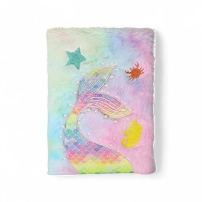 KAR YLMZ.PD-103  DENİZ KIZI PULLU-SİMLİ-İNCİLİ PELUŞ HATIRA DEFTERİ ÇİZGİLİ