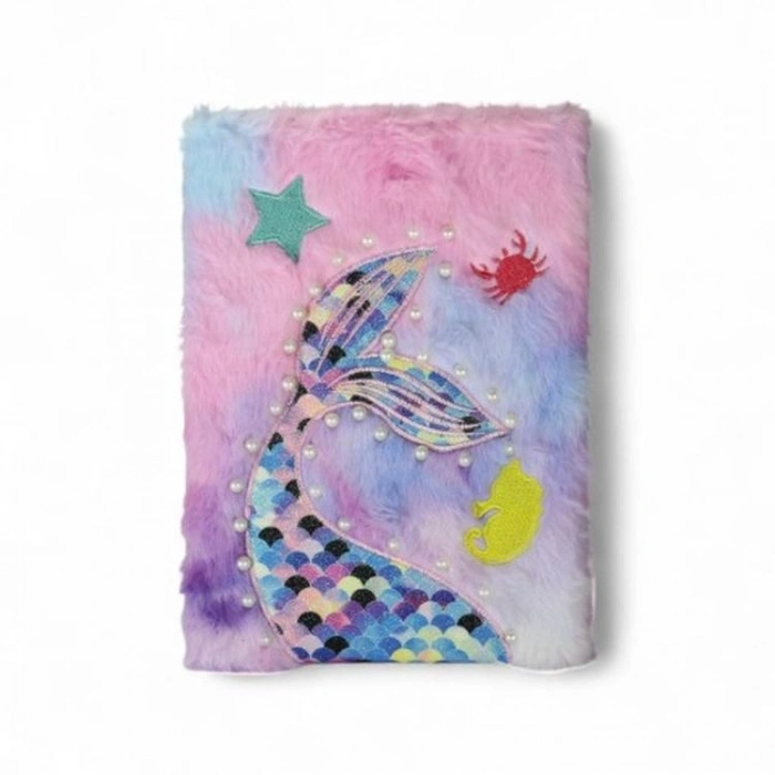 KAR YLMZ.PD-103  DENİZ KIZI PULLU-SİMLİ-İNCİLİ PELUŞ HATIRA DEFTERİ ÇİZGİLİ