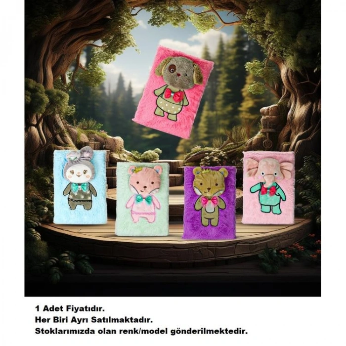 KAR YLMZ.PD-111 PİJAMALI SEVİMLİ HAYVAN KABARTMALI PELUŞ HATIRA DEFTERİ ÇİZGİLİ