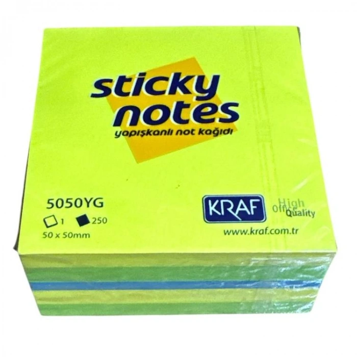 KRAF 5050YG YAPIŞKANLI NOT KAĞIDI KÜP 250 YP. 50x50mm NEON YELLOW & GREEN