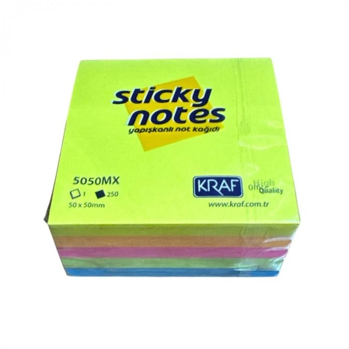 KRAF 5050MX YAPIŞKANLI NOT KAĞIDI KÜP 250YP 50x50mm MIXED (5 RENK)