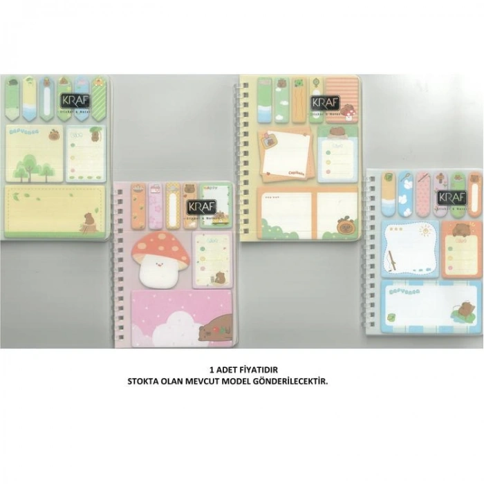 KRAF 2220-CB CAPYBARA 14.5 x 10.5 cm SPİRALLİ BLOKNOT ÇİZGİLİ + YAPIŞKANLI NOT KAĞIDI 1 SET