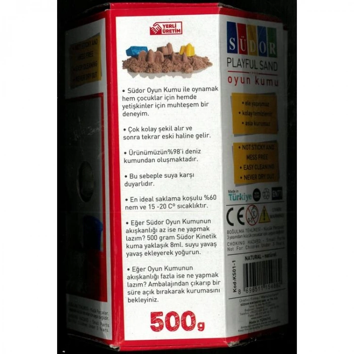 SÜDOR KS01-1 OYUN KUMU KARTON KUTULU 500 G NATUREL