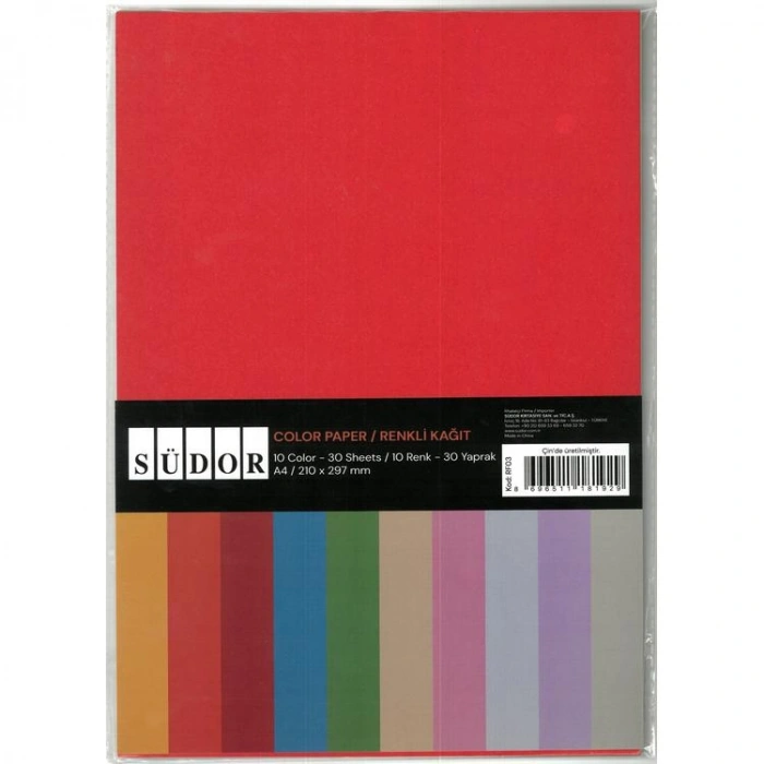 SÜDOR RF03 RENKLİ KAĞIT A4 10 RENK 30LU TEK PAKET