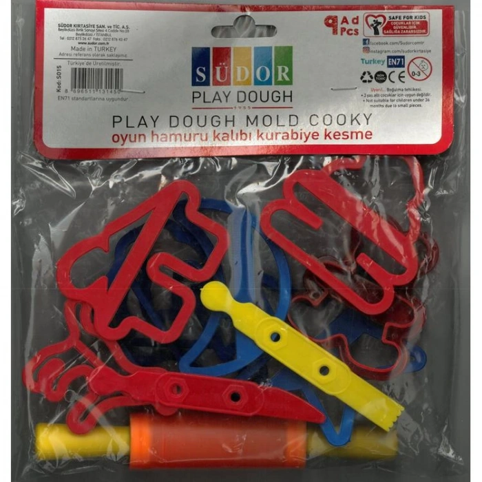SÜDOR SO15 OYUN HAMURU KURABİYE KESME KALIBI + MERDANE TEK POŞET 9 PARÇA