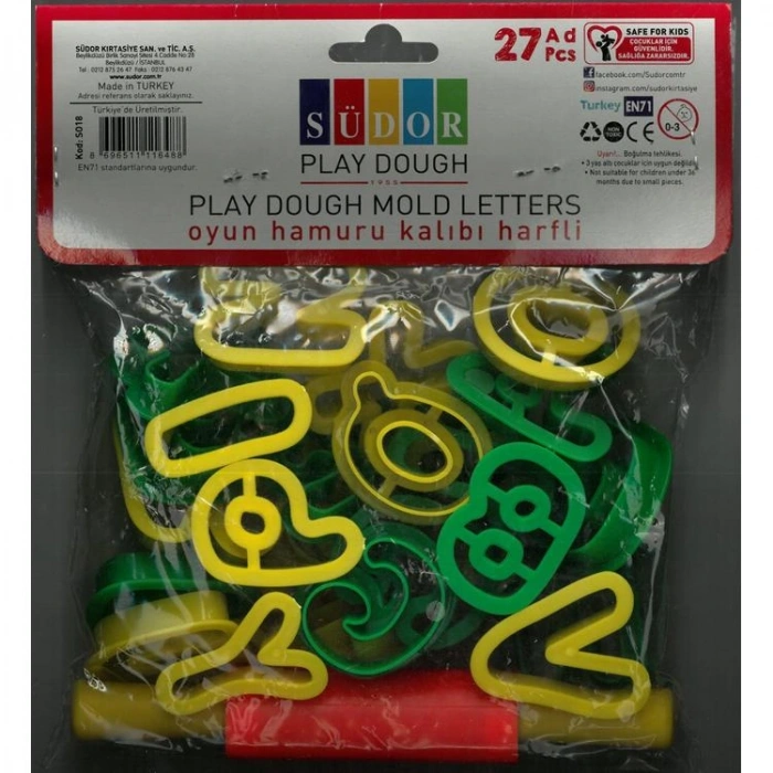 SÜDOR S018 OYUN HAMURU KALIBI HARFLİ + MERDANE 27 PARÇA