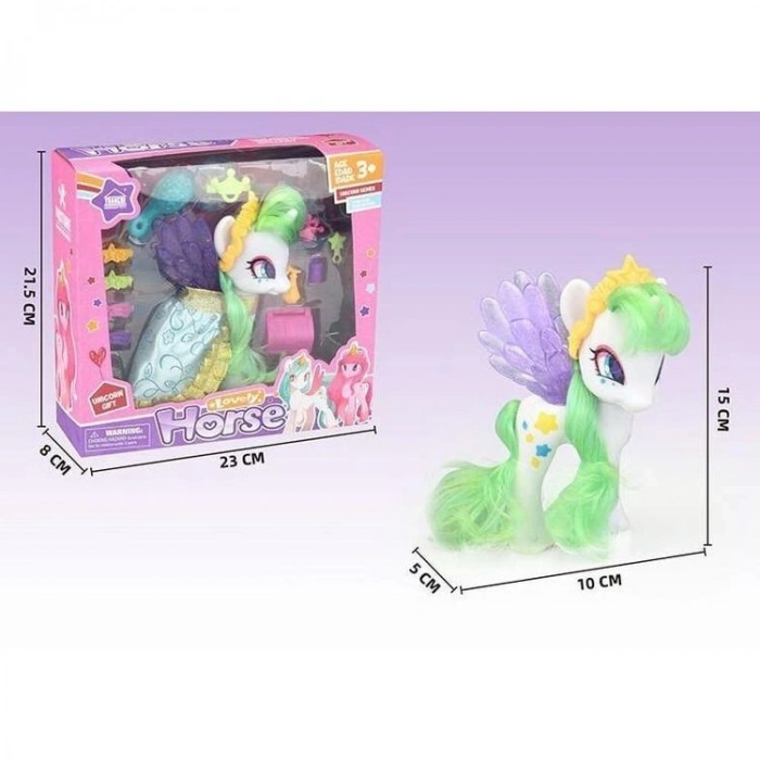 4İ 63811 LOVELY HORSE UNICORN SERIES UZUN SAÇLI KANATLI AKSESUARLI UNİCORN OYUN SETİ 3+