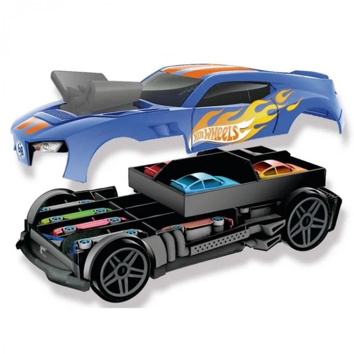 MATTEL HWCC15 HOT WHEELS 15 ARAÇ KAPASİTELİ YARIŞ ARABA MODELİ 2İN1 MAVİ TAŞIMA VE SAKLAMA ÇANTASI +3