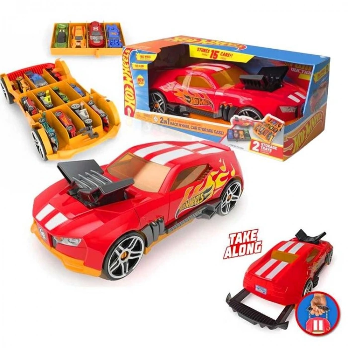MATTEL HWCC15R HOT WHEELS 15 ARAÇ KAPASİTELİ YARIŞ ARABA MODELİ 2İN1 KIRMIZI  TAŞIMA VE SAKLAMA ÇANTASI +3
