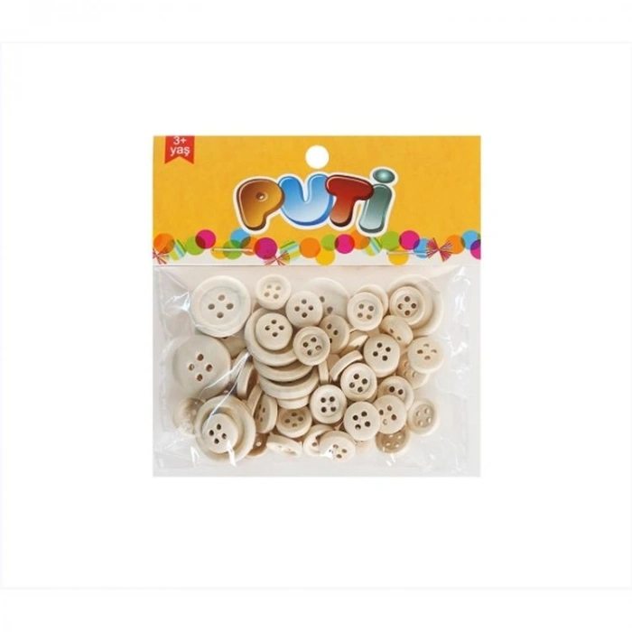 PUTİ 11158  AHŞAP NATUREL DÜĞME POŞETTE