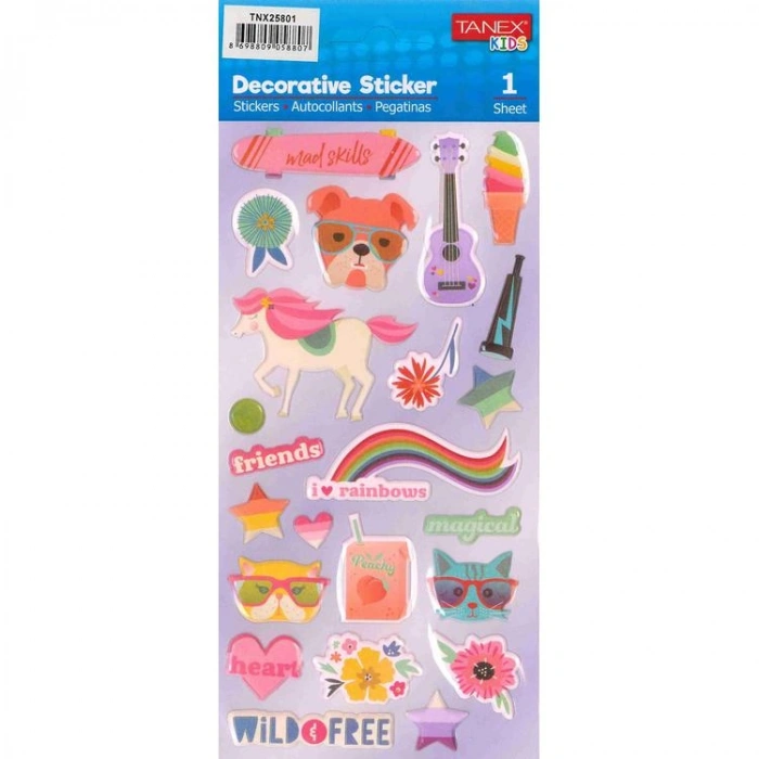 TANEX KIDS TNX-25804 DEKOTARİF ETİKETLER - KABARTMALI GÖKKUŞAĞI - 1 ADET