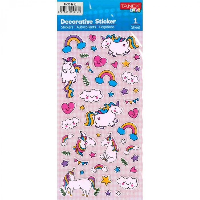 TANEX KIDS TNX-25812 DEKOTARİF ETİKETLER - KABARTMALI UNICORN SERİSİ - 1 ADET