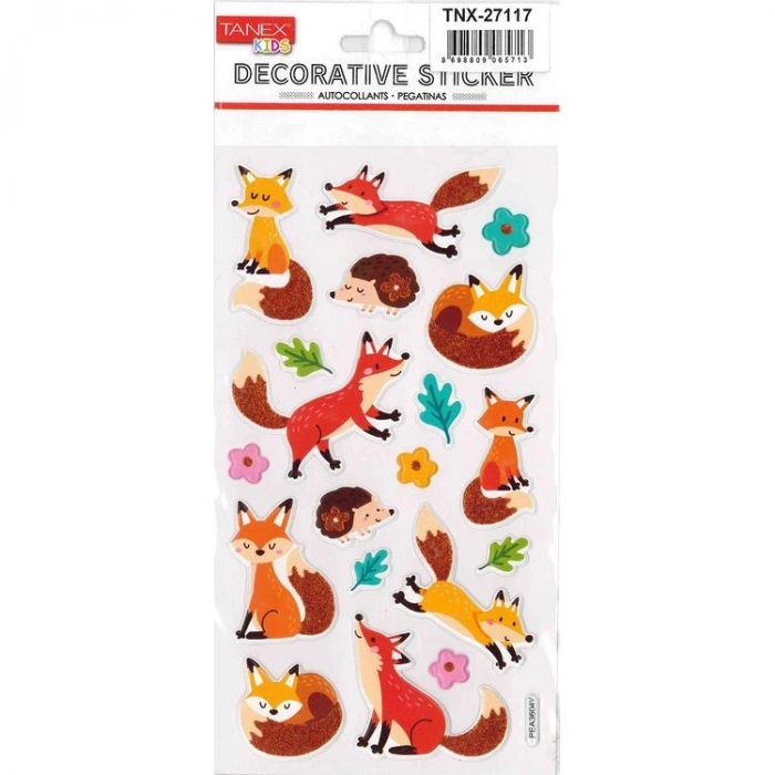 TANEX KIDS TNX-27117 DEKOTARİF ETİKETLER - KABARTMA TATLI TİLKİLER SERİSİ - 1 ADET