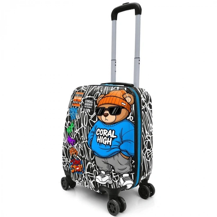 CORAL HIGH 16698 GRAFİTİ AYICIK DESENLİ MİNİ ÇOCUK VALİZİ