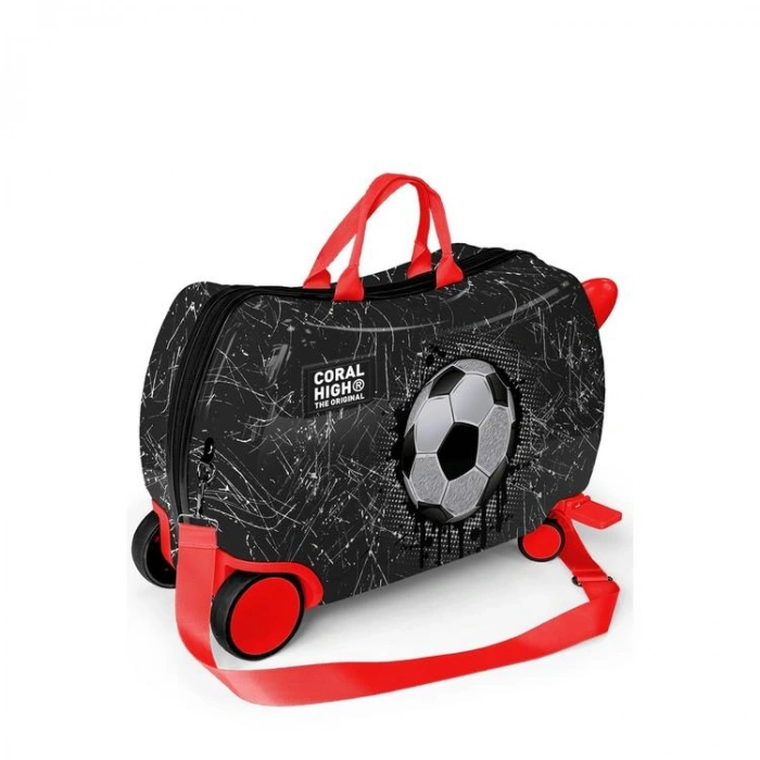 CORAL HIGH  16369 SİYAH FUTBOL DESENLİ  OTUR-ÇEK ÇOCUK VALİZİ