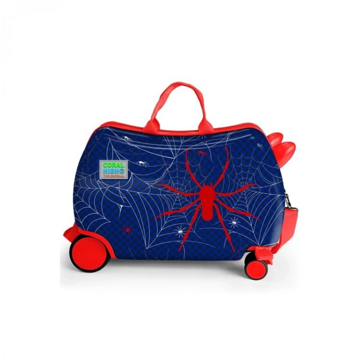 CORAL HIGH  16367 LACİVERT KIRMIZI ÖRÜMCEK DESENLİ  OTUR-ÇEK ÇOCUK VALİZİ