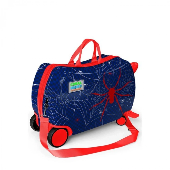 CORAL HIGH  16367 LACİVERT KIRMIZI ÖRÜMCEK DESENLİ  OTUR-ÇEK ÇOCUK VALİZİ