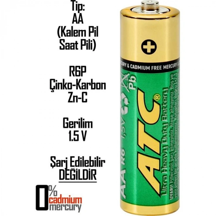 ATC R6 ÇİNKO KARBON KALIN KALEM PİL 1.5V (AA) 4LÜ