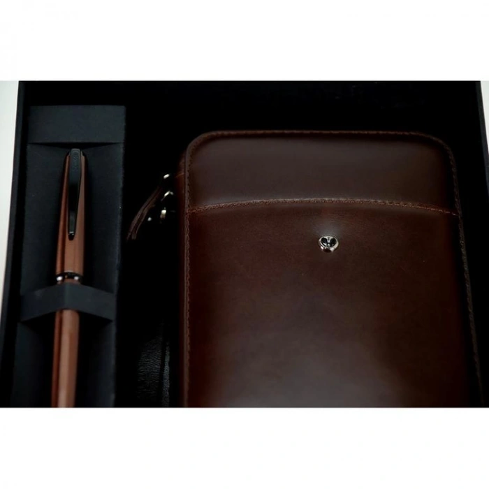 SCRIKSS DR 2010-S2 HAKİKİ DERİ EL ÇANTASI KAHVE & 78MR ROLLER KALEM ROSE SET