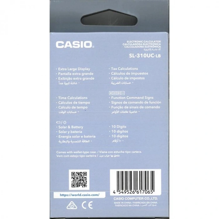 CASIO SL-310UC-LB-N-DC 10 HANE CEP TİPİ HESAP MAKİNESİ - AÇIK MAVİ