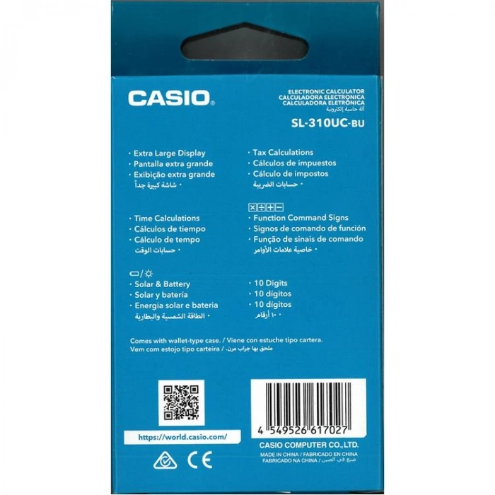CASIO SL-310UC-BU-N-DC 10 HANE CEP TİPİ HESAP MAKİNESİ - MAVİ