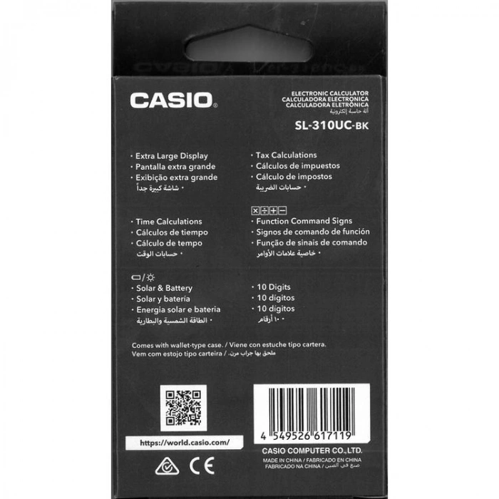 CASIO SL-310UC-BK-N-DC 10 HANE CEP TİPİ HESAP MAKİNESİ - SİYAH