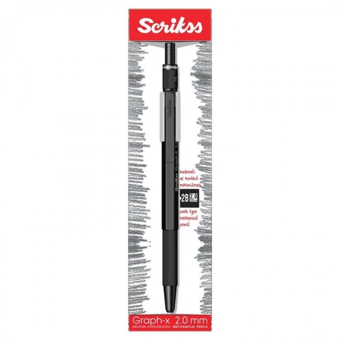 SCRIKSS GRAPH-X METAL 2.0MM VERSATİL KALEM ŞEFFAF KUTULU MAT SİYAH