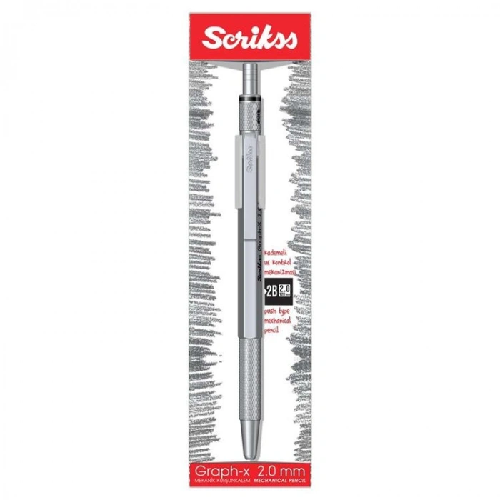 SCRIKSS GRAPH-X METAL 2.0MM VERSATİL KALEM ŞEFFAF KUTU GÜMÜŞ GRİ
