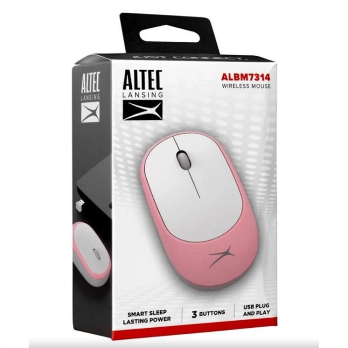 ALTEC LANSİNG ALBM7314  2.4GHZ USB 1200DPI ALKALİN PİLLİ KABLOSUZ MOUSE  PEMBE-BEYAZ