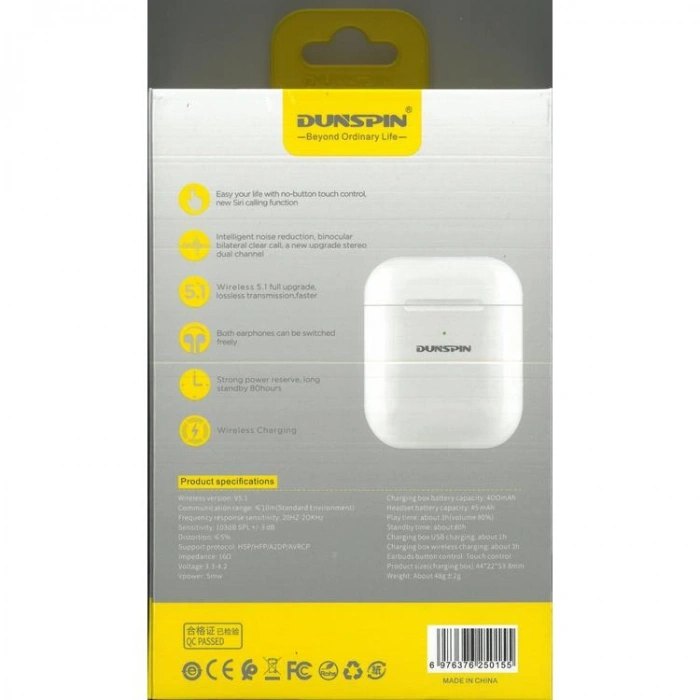 DUNSPIN DS-T02S EARBUDS BLUETOOTH KULAK İÇİ KULAKLIK BEYAZ