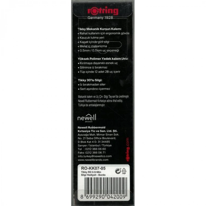 ROTRING TİKKY VERSATİL RD 0.5+ MİN+ SİLGİ HEDİYELİ BORDO SET