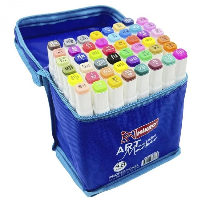 MİKRO ZW-8001-48S  ART DUAL ÇİFT TARAFLI MARKER BEZ ÇANTALI KALEM SETİ 48Lİ