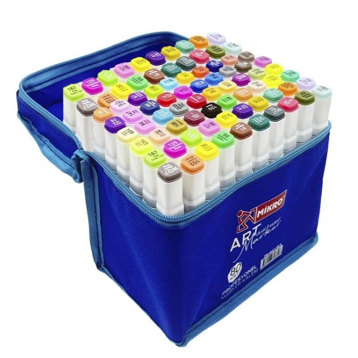 MİKRO ZW-8001-80S  ART DUAL ÇİFT TARAFLI MARKER BEZ ÇANTALI KALEM SETİ 80Lİ