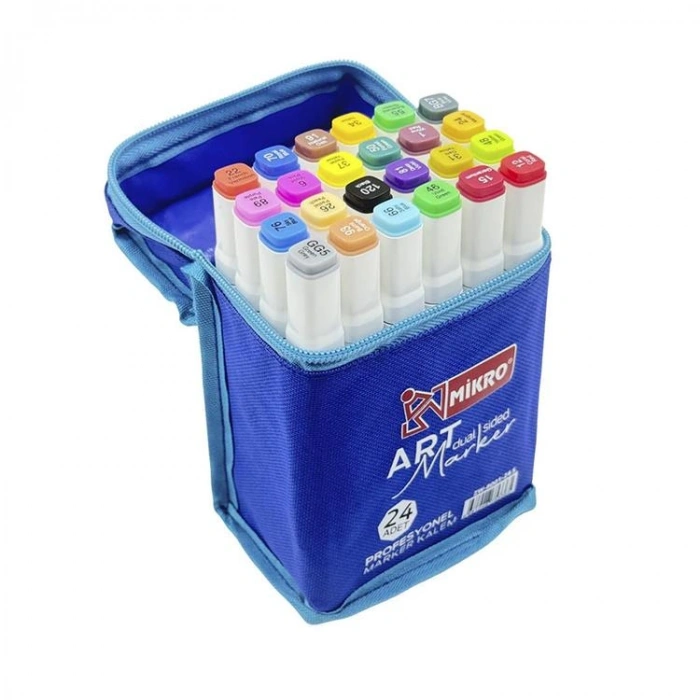 MİKRO ZW-8001-24S  ART DUAL ÇİFT TARAFLI MARKER BEZ ÇANTALI KALEM SETİ 24LÜ