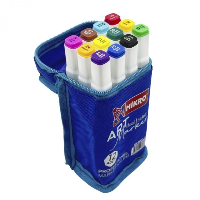 MİKRO ZW-8001-12S  ART DUAL ÇİFT TARAFLI MARKER BEZ ÇANTALI KALEM SETİ 12Lİ