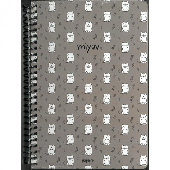 PAPİRÜS MİYAV/HAV HAV MIX SERT KAPAK SPİRALLİ 14X19 120YP. KARELİ DEFTER - TEKLİ