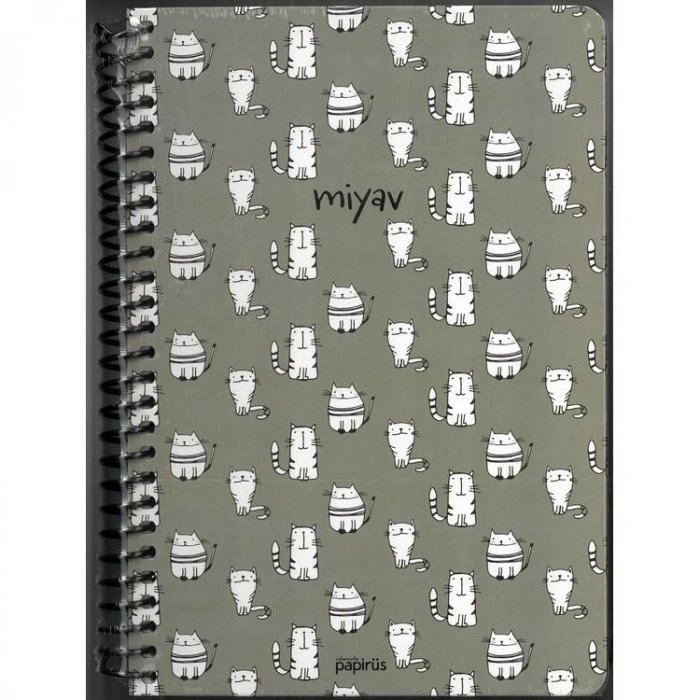 PAPİRÜS MİYAV/HAV HAV MIX SERT KAPAK SPİRALLİ 14X19 120YP. KARELİ DEFTER - TEKLİ