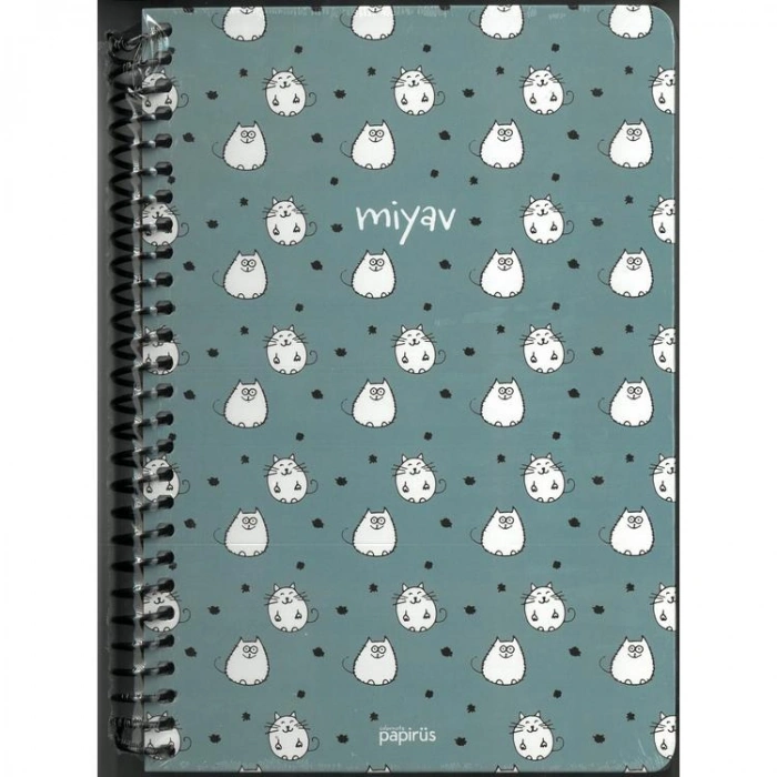 PAPİRÜS MİYAV/HAV HAV MIX SERT KAPAK SPİRALLİ 14X19 120YP. KARELİ DEFTER - TEKLİ