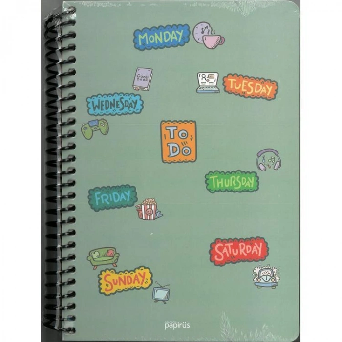 PAPİRÜS TO DO SERT KAPAK SPİRALLİ 14X19 120YP. ÇİZGİSİZ (DÜZ) DEFTER - TEKLİ