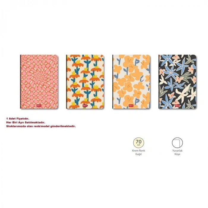 PAPİRÜS ÇİÇEK SERT KAPAK CİLTLİ 16X23 96YP. ÇİZGİLİ DEFTER - TEKLİ