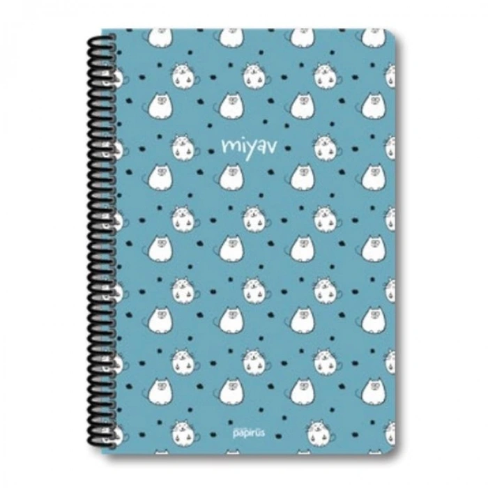 PAPİRÜS  MİYAV/HAV HAV MİX. PP. KAPAK SPİRALLİ A4 80YP. KARELİ DEFTER - TEKLİ